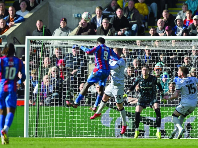 crystal palace striker eddie nketiah c heads home their third goal during the english fa cup fifth round match against millwall at selhurst park in south london on march 1 photo afp crystal palace striker eddie nketiah c heads home their third goal during the english fa cup fifth round match against millwall at selhurst park in south london on march 1 photo afp