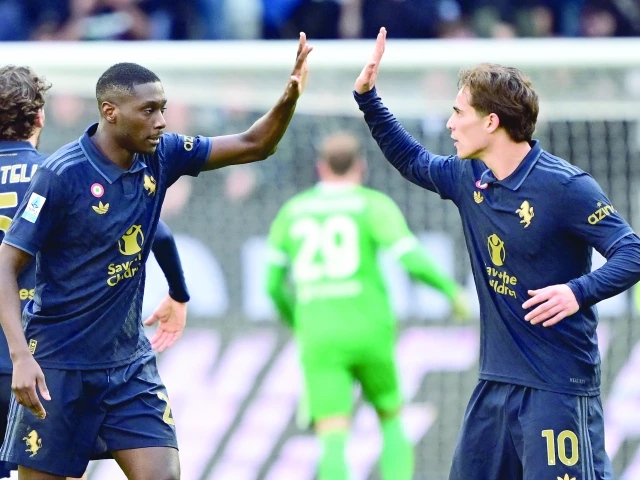 juventus defender randal kolo muani celebrates after scoring a goal with midfielder kenan yildiz during the italian serie a match against empoli at the allianz stadium in turin on february 2 photo afp juventus defender randal kolo muani celebrates after scoring a goal with midfielder kenan yildiz during the italian serie a match against empoli at the allianz stadium in turin on february 2 photo afp
