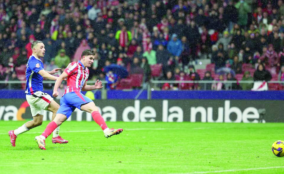 atletico madrid s julian alvarez scores their goal during la liga match against athletic bilbao at metropolitano madrid on march 1 photo reuters