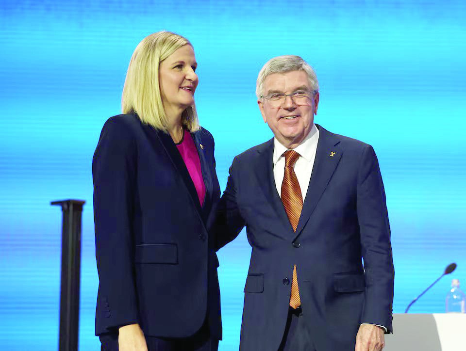 thomas bach with kirsty coventry as she is elected the new president of the international olympic committee ioc at the 144th ioc session in costa navarino greece photo reuters