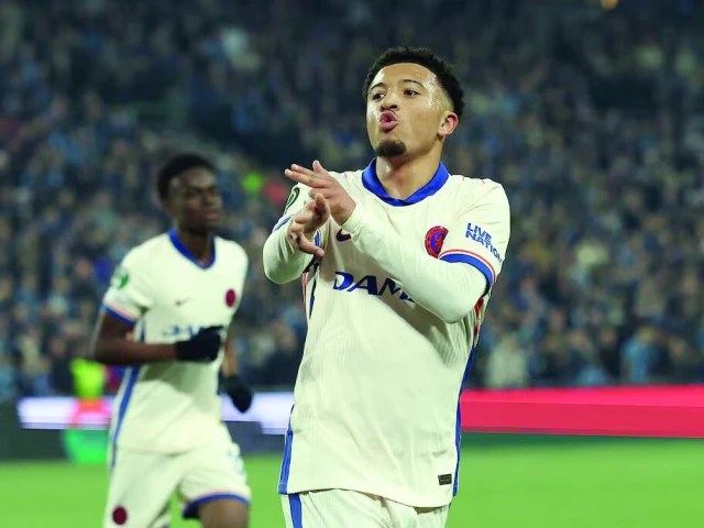 chelsea s jadon sancho celebrates scoring their first goal during the first leg of the conference league semi final against djurgarden on may 1 at 3arena stockholm photo reuters chelsea s jadon sancho celebrates scoring their first goal during the first leg of the conference league semi final against djurgarden on may 1 at 3arena stockholm photo reuters
