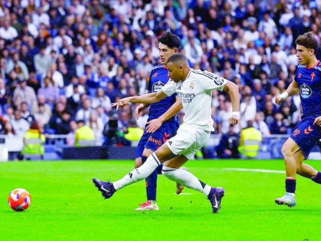 real madrid s kylian mbappe scores their third goal during the laliga match with celta vigo at santiago bernabeu madrid photo reuters real madrid s kylian mbappe scores their third goal during the laliga match with celta vigo at santiago bernabeu madrid photo reuters