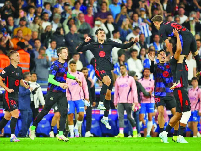 fc barcelona s inaki pena dani olmo andreas christensen gerard martin and gavi celebrate after winning laliga photo reuters fc barcelona s inaki pena dani olmo andreas christensen gerard martin and gavi celebrate after winning laliga photo reuters