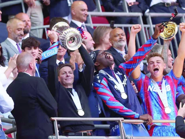 crystal palace manager oliver glasner and jean philippe mateta celebrate with the trophy after winning the fa cup photo reuters crystal palace manager oliver glasner and jean philippe mateta celebrate with the trophy after winning the fa cup photo reuters