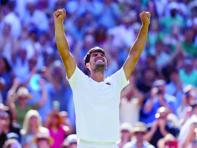 carlos alcaraz celebrates winning his wimbledon semifinal against taylor fritz photo reuters carlos alcaraz celebrates winning his wimbledon semifinal against taylor fritz photo reuters