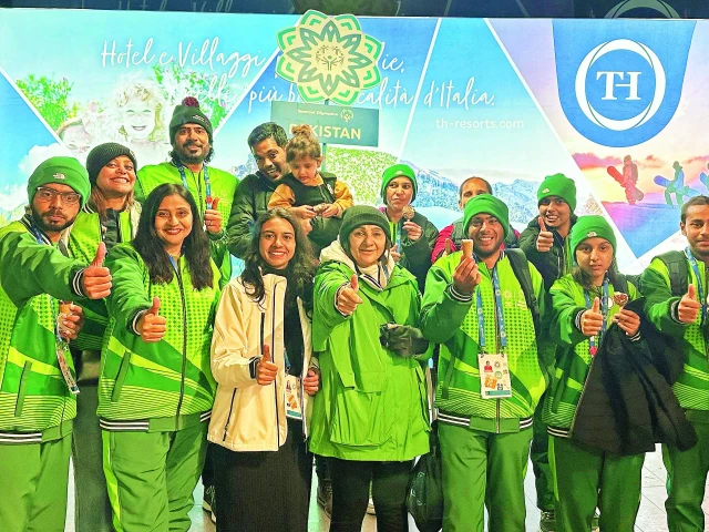 the special olympics pakistan contingent along with chairperson ronak lakhani at the special olympics world winter games closing ceremony in turin italy photo credit sop the special olympics pakistan contingent along with chairperson ronak lakhani at the special olympics world winter games closing ceremony in turin italy photo credit sop