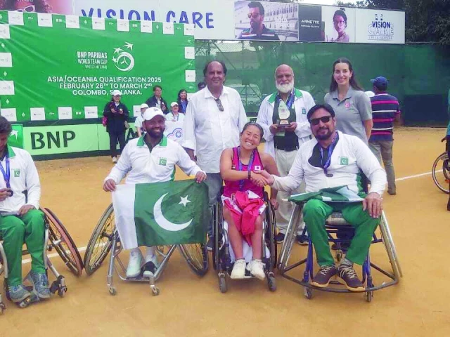 pakistan wheelchair tennis team pose for a picture after receiving their bronze medals photo courtesy ptf pakistan wheelchair tennis team pose for a picture after receiving their bronze medals photo courtesy ptf