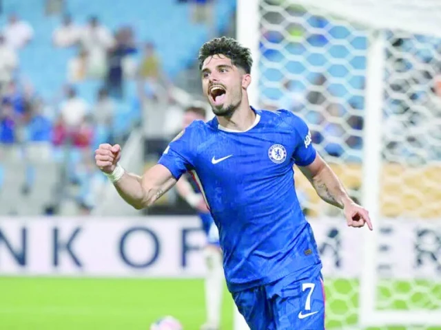 pedro neto celebrates scoring chelsea s third goal as they beat benfica 4 1 after extra time at the club world cup on saturday photo afp pedro neto celebrates scoring chelsea s third goal as they beat benfica 4 1 after extra time at the club world cup on saturday photo afp