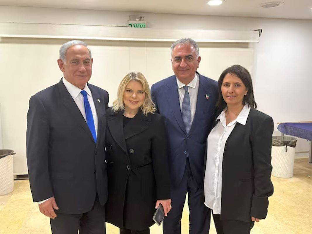 Stirring controversy among some Iranians, Reza Pahlavi met with Israeli Prime Minister Benjamin Netanyahu, his wife Sara Netanyahu and Israel’s then-Minister of Intelligence Gila Gamliel (far right) in Jerusalem in 2023. Office of cabinet minister Gila Gamliel/Handout via REUTERS