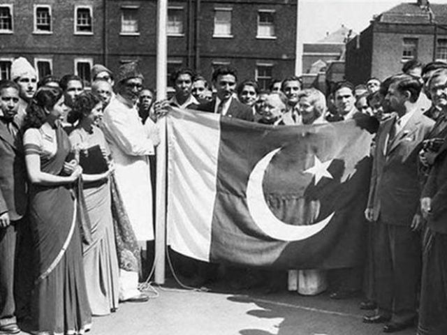 Pakistan's flag being raised for the first time. PHOTO: Alamy