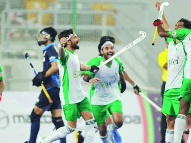pakistan players celebrate after scoring a goal in their fih nations cup semifinal against france at the national hockey stadium in kuala lumpur on friday photo fih