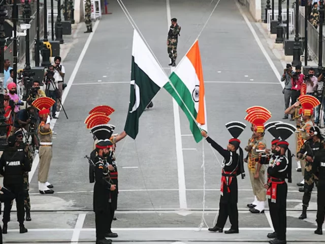 pakistani rangers and indian border security force officers at the pakistan india joint check post at wagah border near lahore photo reuters pakistani rangers and indian border security force officers at the pakistan india joint check post at wagah border near lahore photo reuters