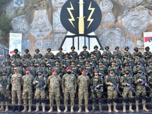 the handout photograph released by pakistan army s media wing on april 14 2025 shows the officials from special services group of the pakistan army and the special forces of the moroccan army pose for a group photo at the opening ceremony of 3rd pak morocco joint bilateral military exercise 2025 in special operations school cherat nowshehra district khyber pakhtunkhwa photo courtesy ispr the handout photograph released by pakistan army s media wing on april 14 2025 shows the officials from special services group of the pakistan army and the special forces of the moroccan army pose for a group photo at the opening ceremony of 3rd pak morocco joint bilateral military exercise 2025 in special operations school cherat nowshehra district khyber pakhtunkhwa photo courtesy ispr