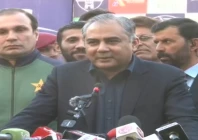 pakistan cricket board chairman mohsin naqvi speaks to media in peshawar on february 10 photo screengrab