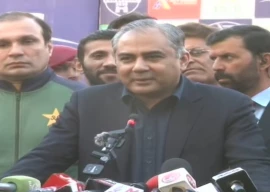 pakistan cricket board chairman mohsin naqvi speaks to media in peshawar on february 10 photo screengrab