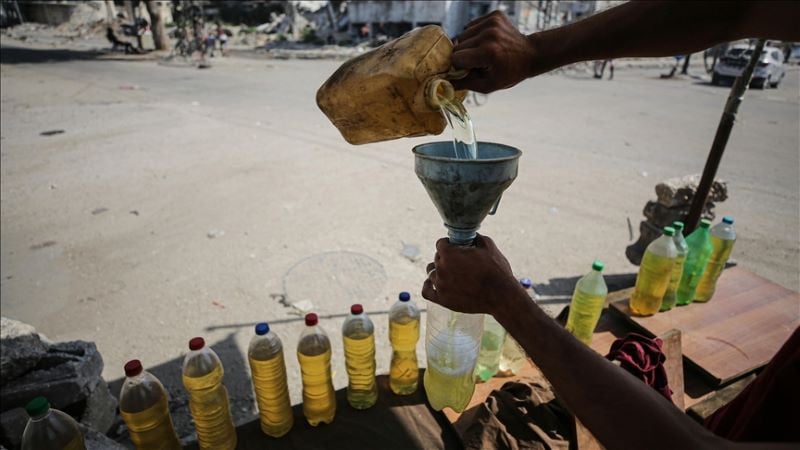 palestinians add vegetable oil and diesel oil to their fuel tanks to start their vehicles due to the embargo imposed against fuels in gaza city gaza on june 21 2024 photo anadolu agency