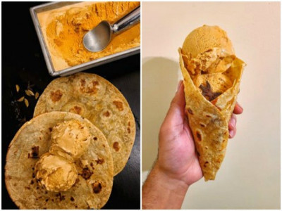 twitter divided over chai flavoured ice cream served in paratha cone