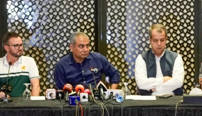 pcb chairman mohsin naqvi s press conference alongside aqib javed mike hesson and senior pcb officials photo pcb pcb chairman mohsin naqvi s press conference alongside aqib javed mike hesson and senior pcb officials photo pcb