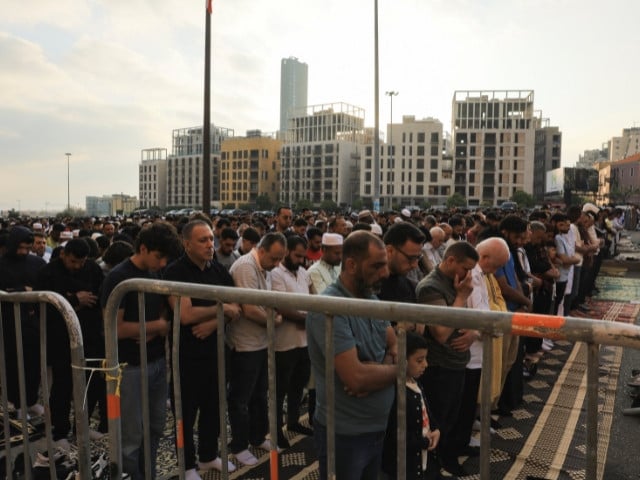 People gather at Mohammad Al Amin Mosque to attend Eidul Azha prayers, in Beirut, Lebanon, on May 27, 2026. PHOTO: REUTERS