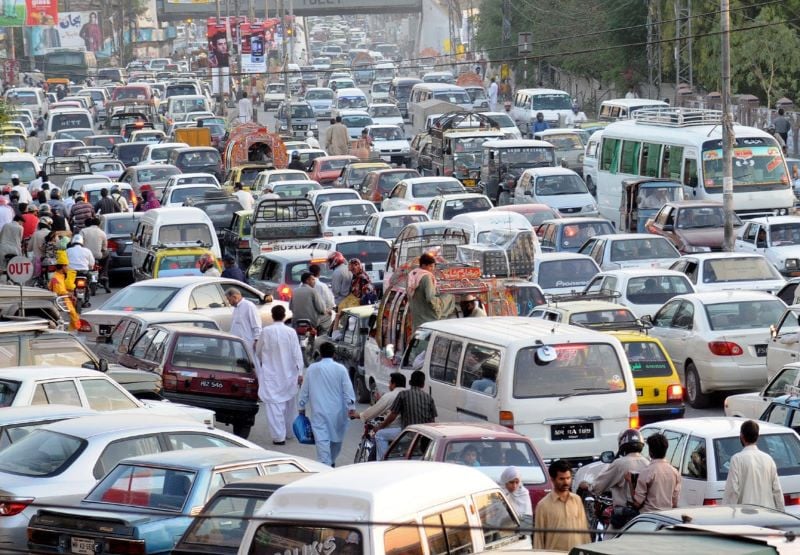 peshawar air quality decrease due to traffic smoke photo file