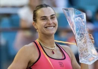 aryna sabalenka poses with butch buchholz championship trophy after defeating coco gauff in the final of miami open photo afp