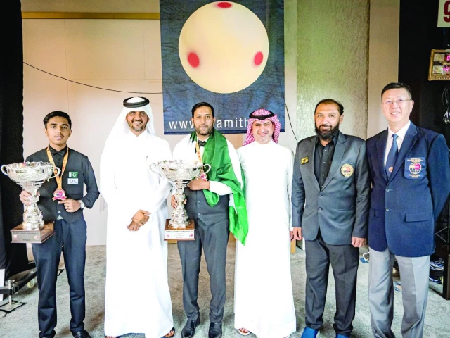 pakistan s hasnain akhtar first from left and muhammad asif third from left hold their u17 and masters trophies with the ibsf officials in manama photo courtesy pbsa pakistan s hasnain akhtar first from left and muhammad asif third from left hold their u17 and masters trophies with the ibsf officials in manama photo courtesy pbsa