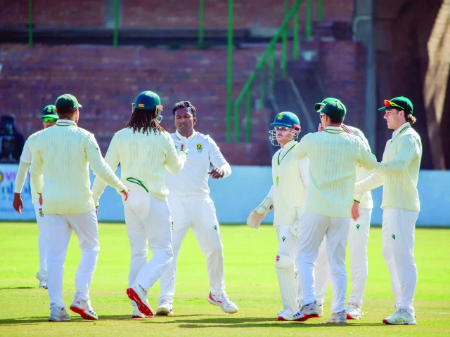 south african players celebrate after they secure an innings and 236 run victory against zimbabwe photo afp south african players celebrate after they secure an innings and 236 run victory against zimbabwe photo afp