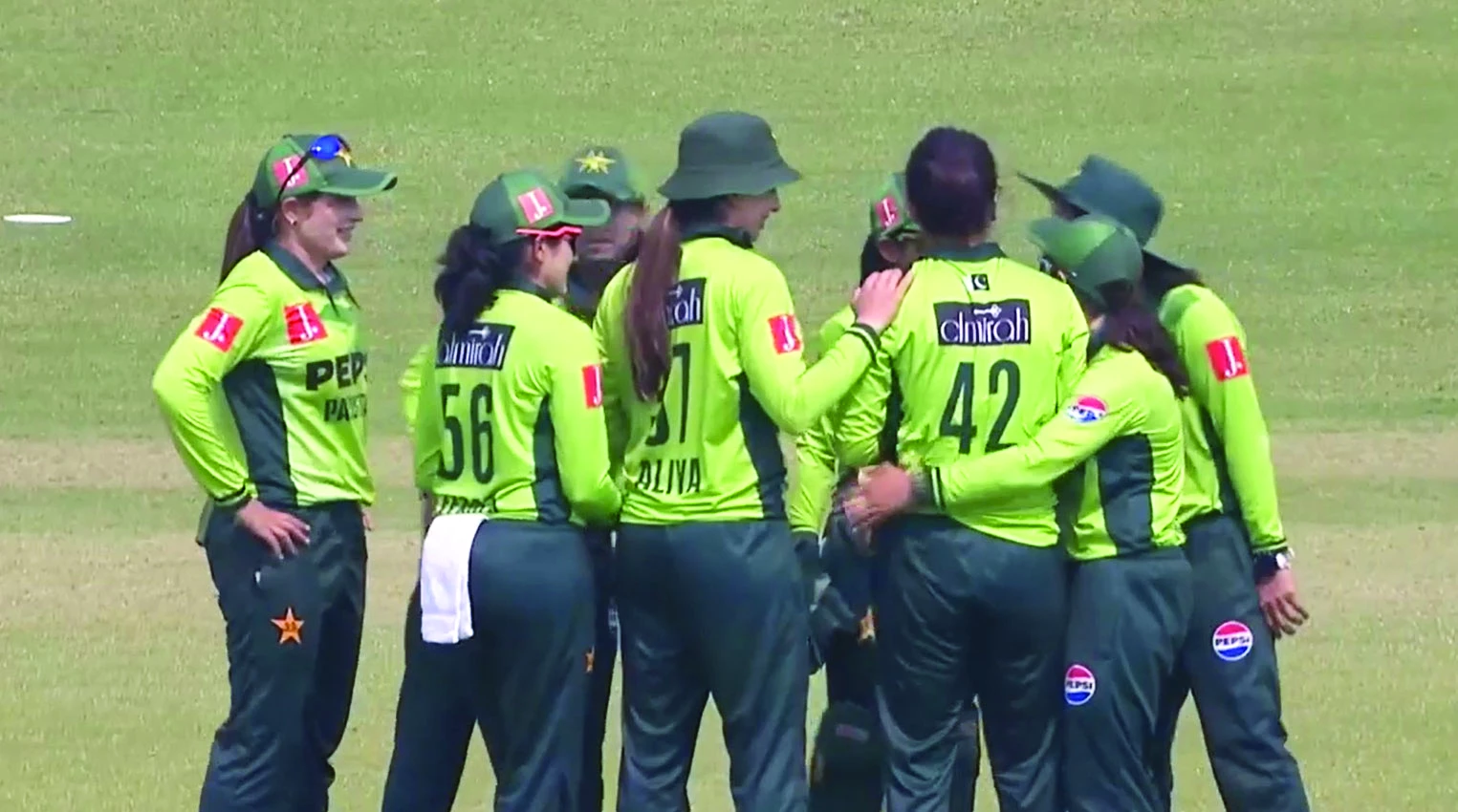 pakistan women celebrate a wicket against ireland in the icc women s world cup 2025 qualifiers photo screengrab pakistan women celebrate a wicket against ireland in the icc women s world cup 2025 qualifiers photo screengrab