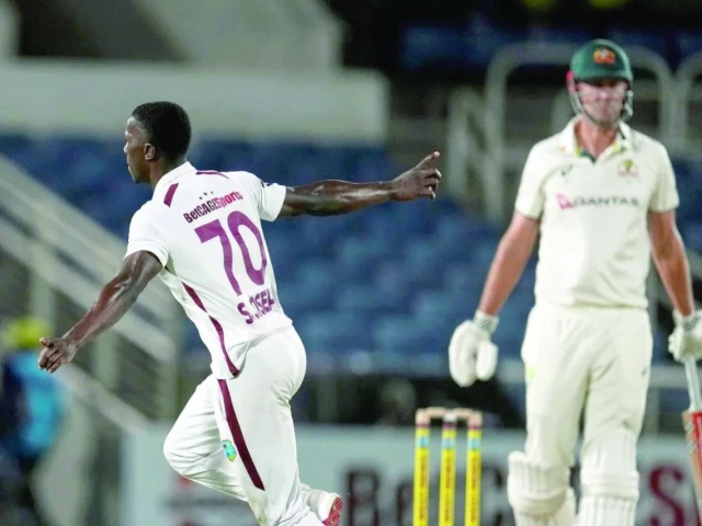 shamar joseph nicked off beau webster on day one of third test photo afp shamar joseph nicked off beau webster on day one of third test photo afp