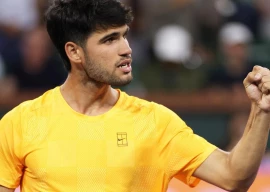 world number one carlos alcaraz is through to the semi finals at indian wells after a win over britain s cameron norrie photo afp