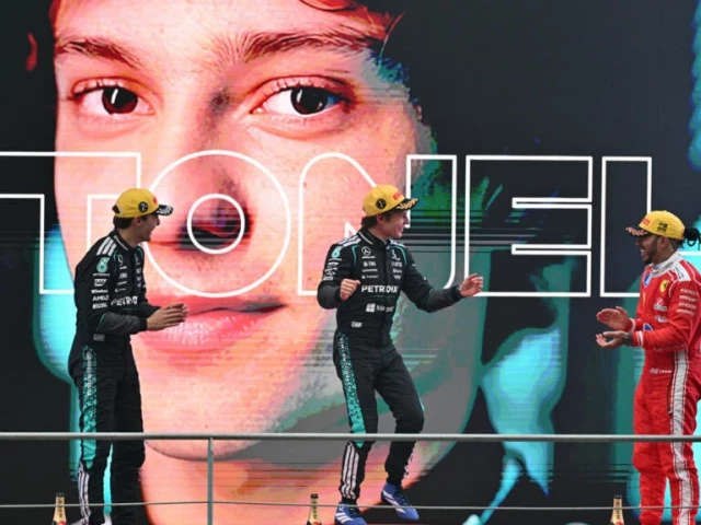 winner kimi antonelli second placed george russell and third placed lewis hamilton celebrate on the podium after the formula one chinese grand prix at the shanghai international circuit afp winner kimi antonelli second placed george russell and third placed lewis hamilton celebrate on the podium after the formula one chinese grand prix at the shanghai international circuit afp