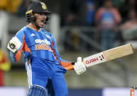 abhishek sharma celebrates his hundred against new zealand during the third t20i photo afp