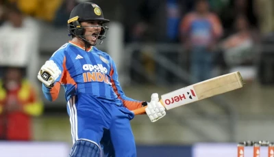 abhishek sharma celebrates his hundred against new zealand during the third t20i photo afp
