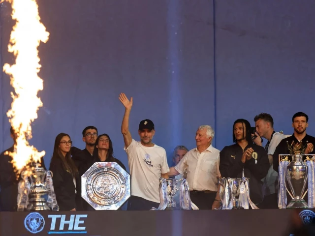 pep guardiola at an after party event following manchester city s trophy parade photo afp pep guardiola at an after party event following manchester city s trophy parade photo afp