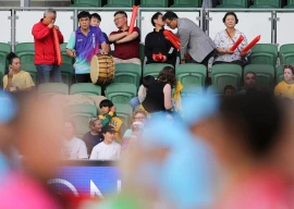 south koreans gear up to roar on football team from rival north