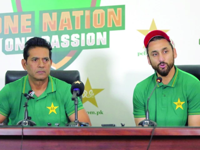 interim head coach aqib javed and t20i captain salman ali agha address the media in lahore photo pcb interim head coach aqib javed and t20i captain salman ali agha address the media in lahore photo pcb