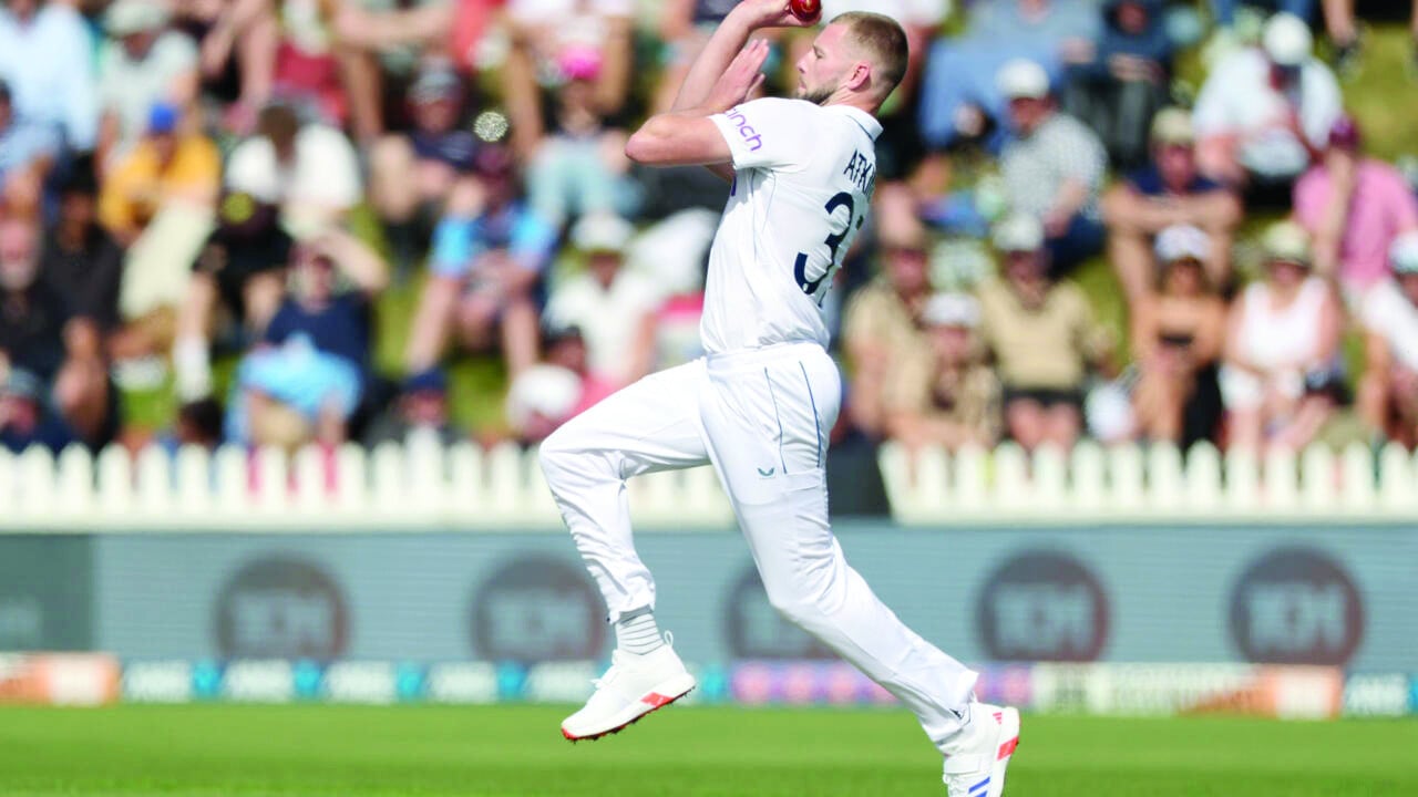 england paceman gus atkinson in action against new zealand during the second test in wellington in december photo afp file