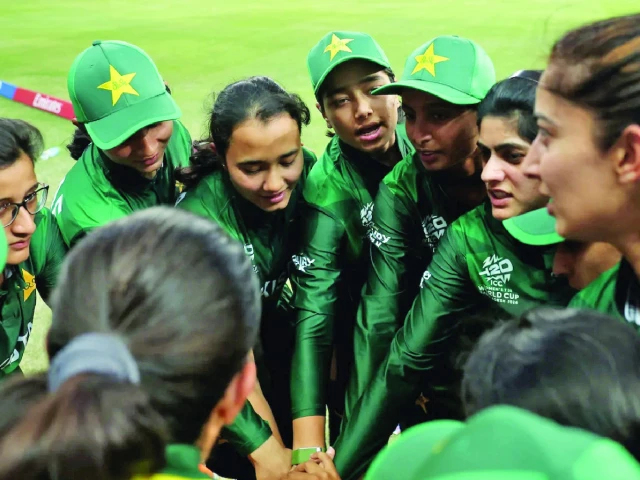 captain fatima sana addresses the pakistan team huddle photo icc file captain fatima sana addresses the pakistan team huddle photo icc file
