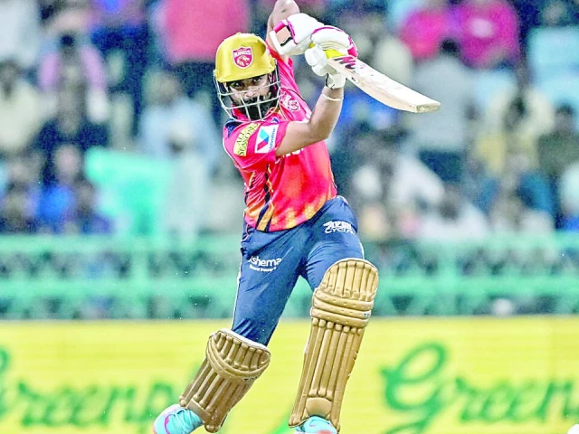 prabhsimran singh drives the ball during punjab kings win against lucknow super giants in the ipl photo afp