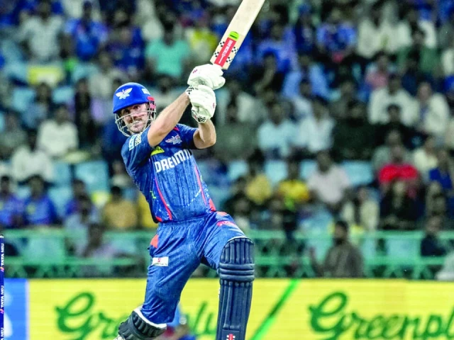 lucknow super giants mitchell marsh plays a shot during the indian premier league ipl twenty20 cricket match against mumbai indians in lucknow photo afp