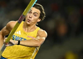armand duplantis is in action on the opening day of the ultimate championship in budapest photo afp