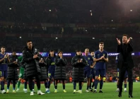 atletico madrid s argentinian coach diego simeone applauds the fans after his team s champions league semi final defeat by arsenal photo afp