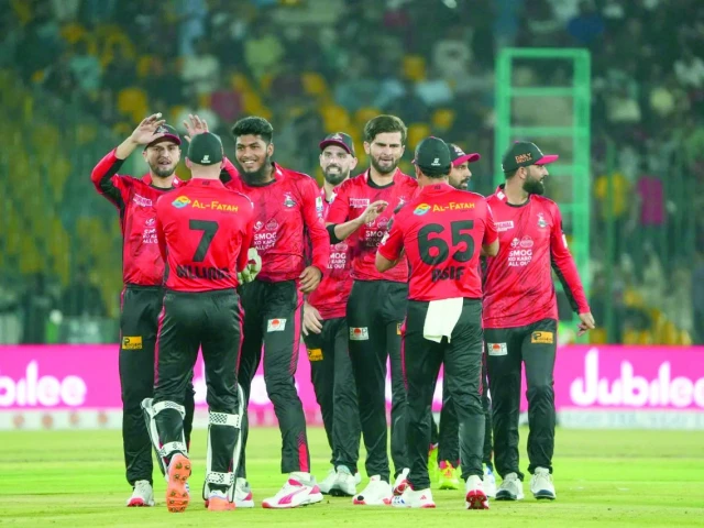 lahore qalandars players celebrate a wicket against karachi kings at the national bank arena photo pcb lahore qalandars players celebrate a wicket against karachi kings at the national bank arena photo pcb