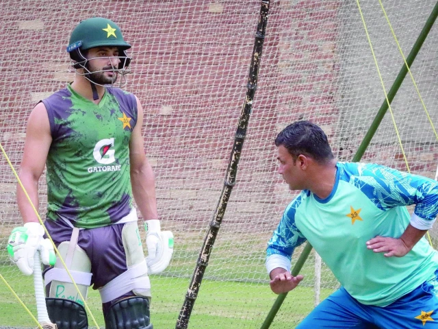 former opener imran farhat gives some batting tips to sahibzada farhan during the camp photo pcb former opener imran farhat gives some batting tips to sahibzada farhan during the camp photo pcb