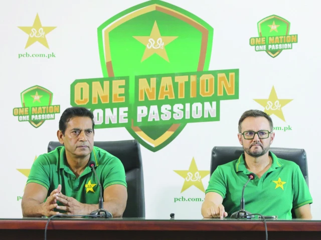 pakistan white ball coach mike hesson and chief selector aaqib javed hold a press conference in lahore photo pcb