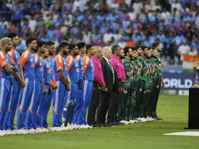 india and pakistan line up for the national anthems photo acc india and pakistan line up for the national anthems photo acc