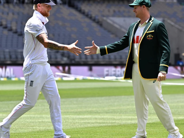 calm before the storm australia captain steve smith r shakes hands with england captain ben stokes at perth stadium photo afp