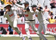 australia s marnus labuschagne l usman khawaja c and alex carey r celebrate after lasuchagne caught josh tongue to seal the ashes photo afp australia s marnus labuschagne l usman khawaja c and alex carey r celebrate after lasuchagne caught josh tongue to seal the ashes photo afp
