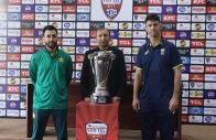 pakistan captain salman ali agha and australia captain mitchell marsh are posing with the t20i trophy photo pcb