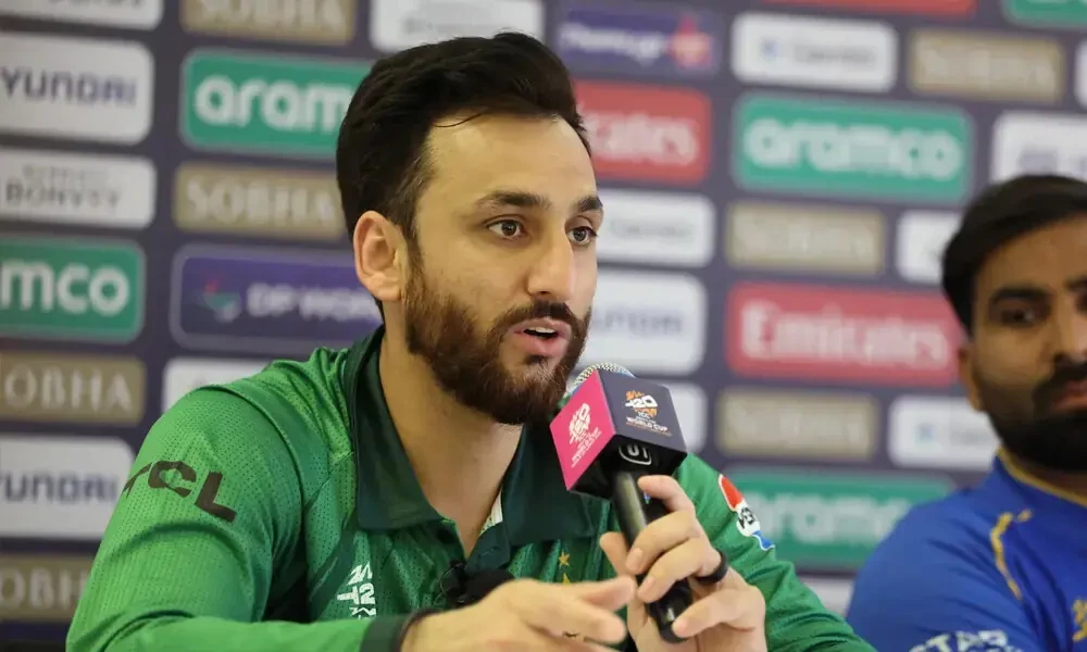 pakistan captain salman ali agha address the presser ahead of t20 world cup photo afp